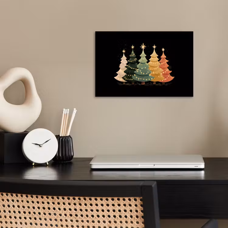 Kerstbomen - Kleurrijk - Lichtjes - Ster poster papier klein -sfeer1