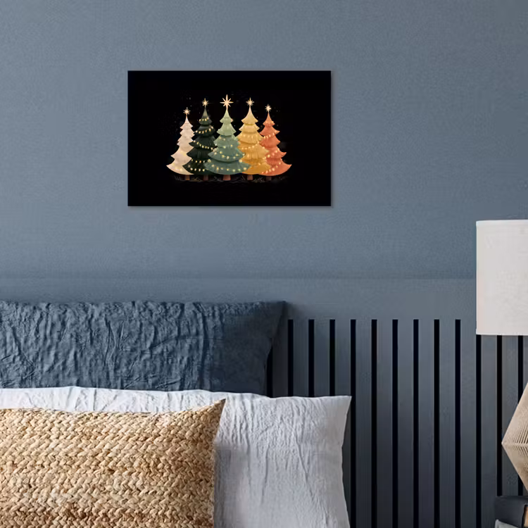 Kerstbomen - Kleurrijk - Lichtjes - Ster poster papier klein -sfeer2