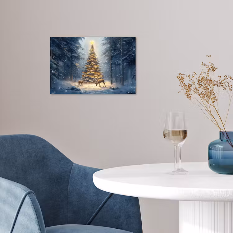 Kerstlicht - Woud - Hert - Donker poster papier klein -sfeer3