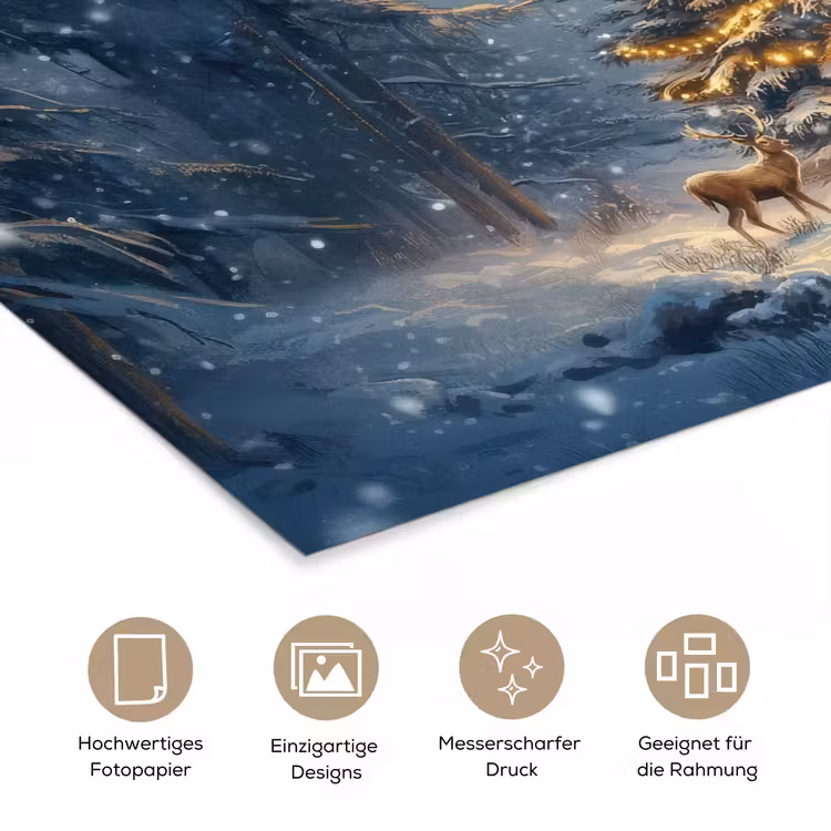 Kerstlicht - Woud - Hert - Donker poster papier klein -tcloseup_DE
