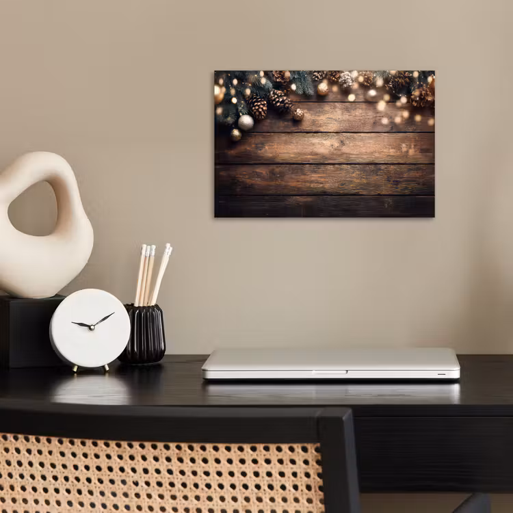 Kerstdecoratie - Houten - Dennenappel - Bruin poster papier klein -sfeer1