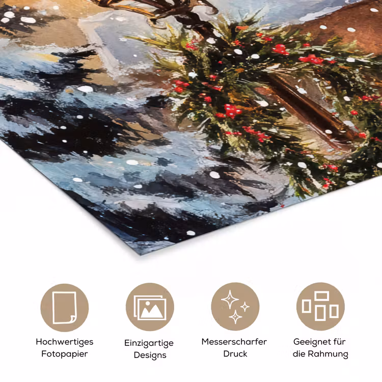 Kerstdorp - Huizen - Sneeuw - Kerst poster papier klein -tcloseup_DE
