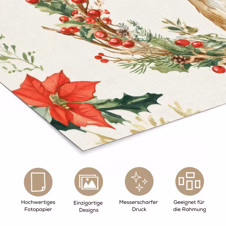 Kerstkrans - Hert - Hulst - Rood poster papier klein -tcloseup_DE