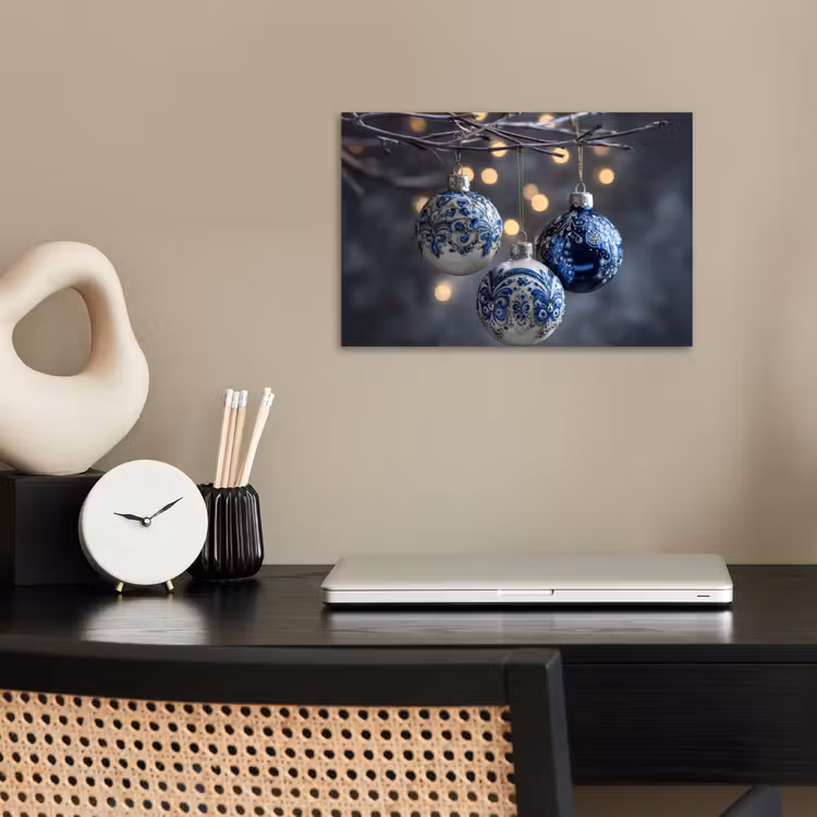 Kerstbal - Versierd - Blauw poster papier klein -sfeer1