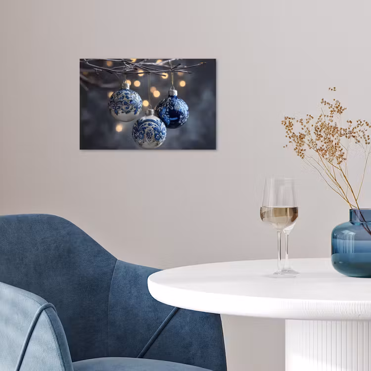 Kerstbal - Versierd - Blauw poster papier klein -sfeer3