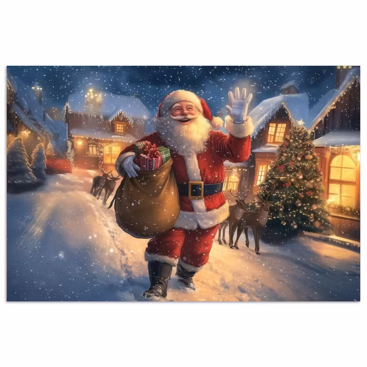 Kerstman - Dorp - Hert - Donker poster papier klein -3d