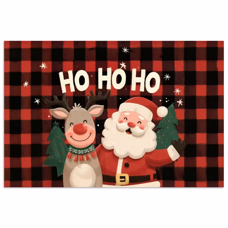 Kerstman - Rendier - Tekst - Rood - Zwart poster papier klein -3d