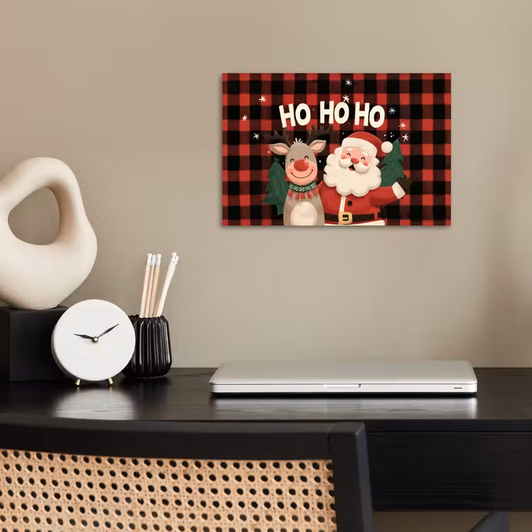 Kerstman - Rendier - Tekst - Rood - Zwart poster papier klein -sfeer1