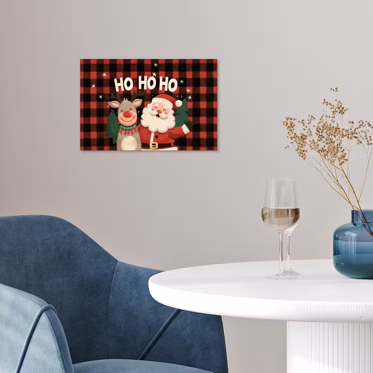 Kerstman - Rendier - Tekst - Rood - Zwart poster papier klein -sfeer3