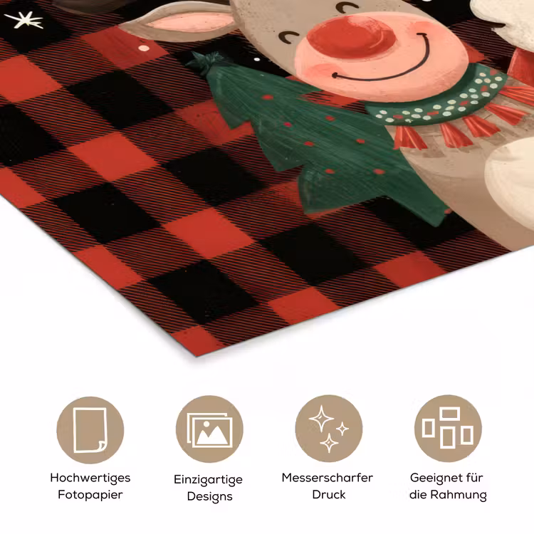 Kerstman - Rendier - Tekst - Rood - Zwart poster papier klein -tcloseup_DE