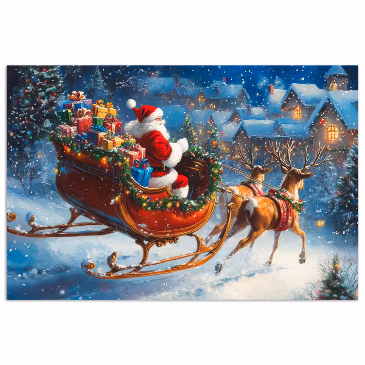 Kerstman - Rendier - Kerst - Sneeuw poster papier klein -3d