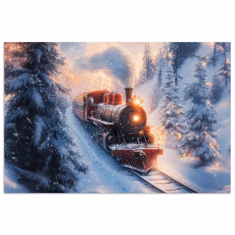 Kersttrein - Sneeuw - Winter - Kerst poster papier klein -3d