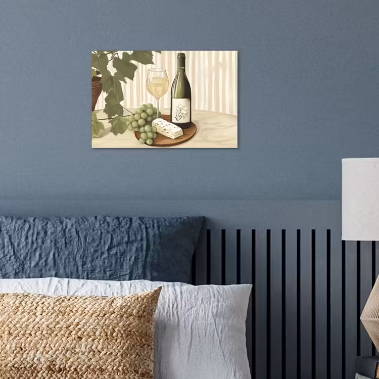 Wijn - Druiven - Kaas - Bladeren poster papier klein -sfeer2