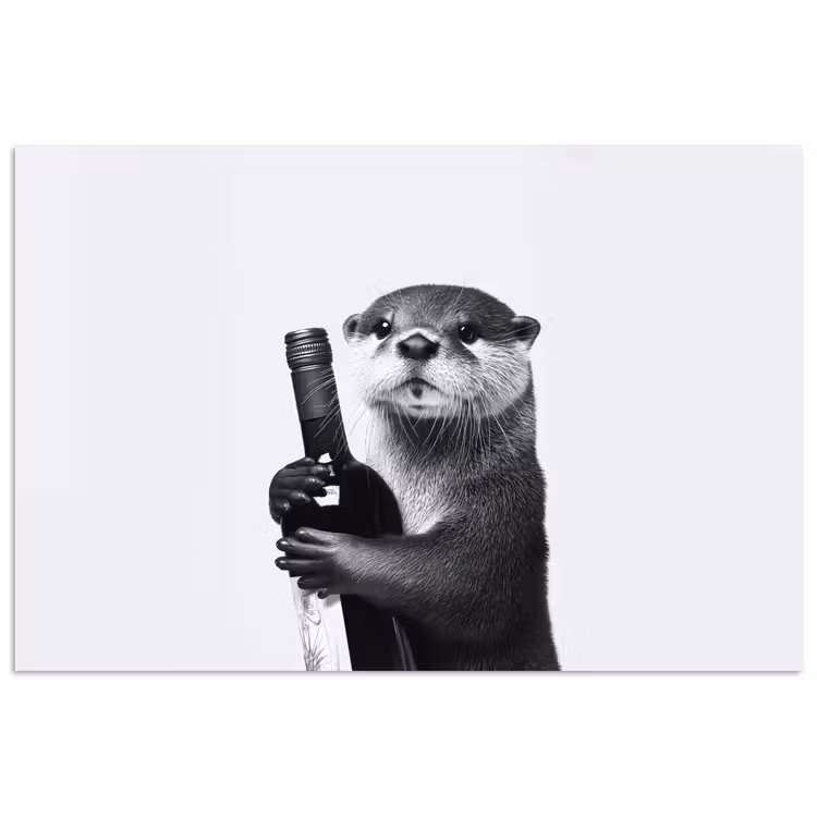 Wijnfles - Otter - Zwart poster papier klein -3d