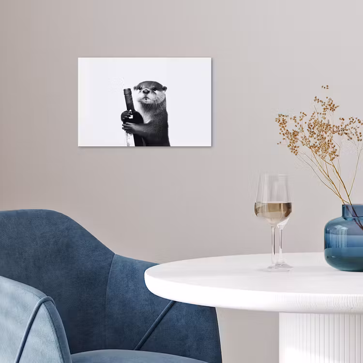 Wijnfles - Otter - Zwart poster papier klein -sfeer3