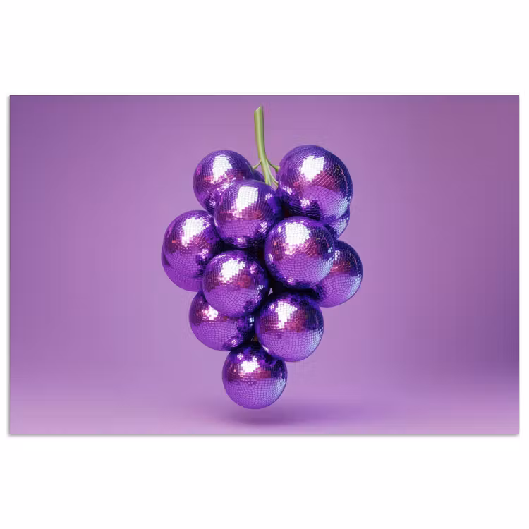 Druif - Disco - Glitter - Paars poster papier klein -3d