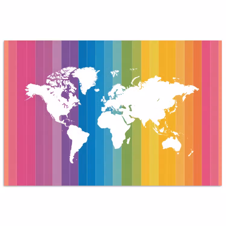 Wit - Wereldkaart - Regenboog - Banen poster papier klein -3d