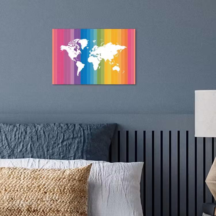 Wit - Wereldkaart - Regenboog - Banen poster papier klein -sfeer2