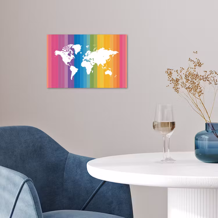 Wit - Wereldkaart - Regenboog - Banen poster papier klein -sfeer3