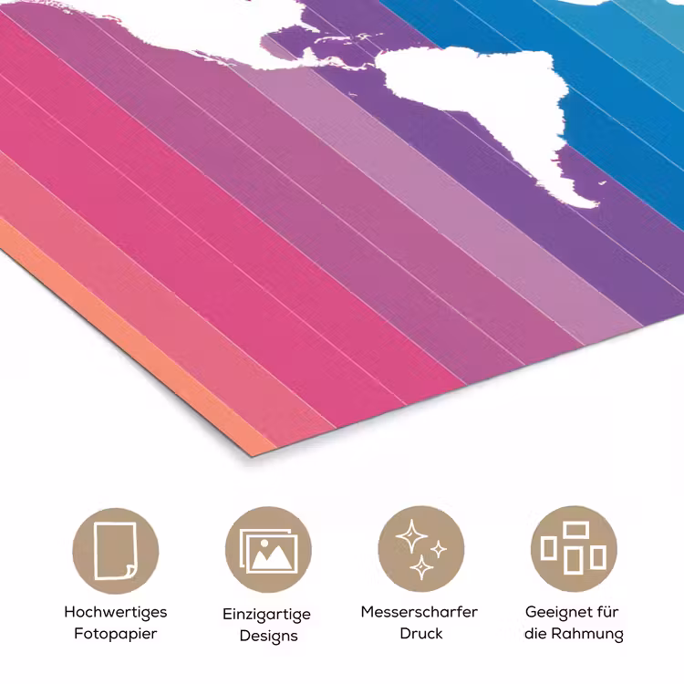 Wit - Wereldkaart - Regenboog - Banen poster papier klein -tcloseup_DE