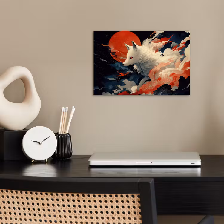 Witte vos - wolken - maan poster papier klein -sfeer1