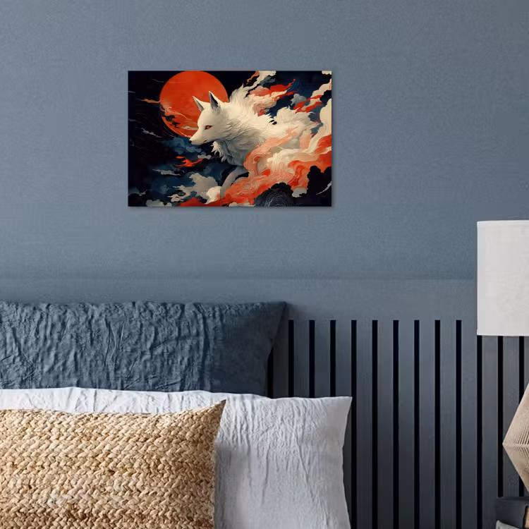 Witte vos - wolken - maan poster papier klein -sfeer2