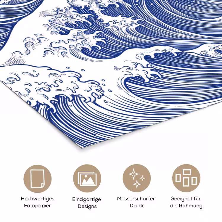 Golf - Japans - Zee - Illustratie - Blauw poster papier klein -tcloseup_DE