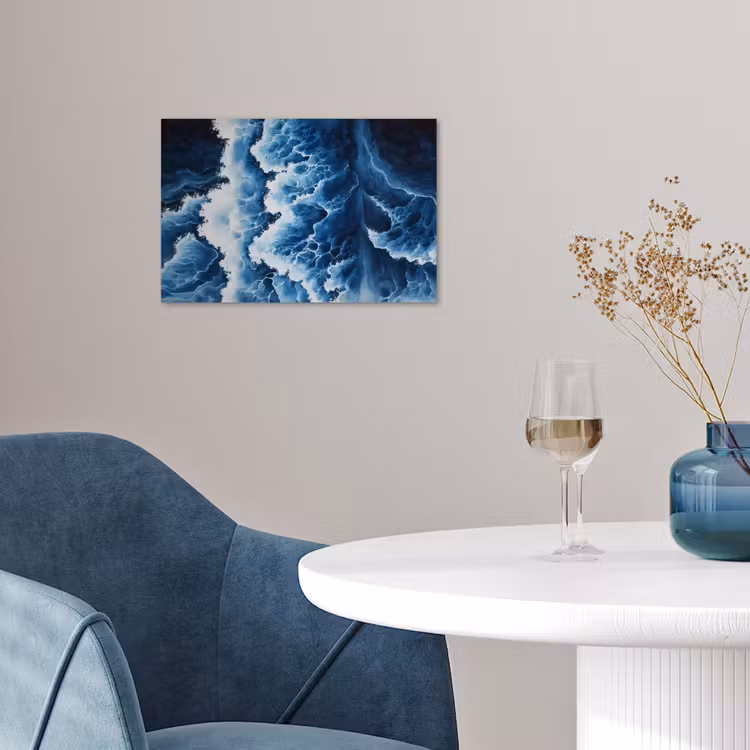 Golven - Blauw - Schuim poster papier klein -sfeer3