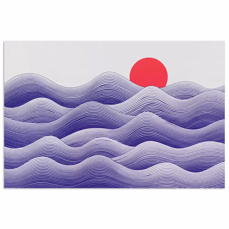 Golven - Zon - Natuur - Abstract - Rood poster papier klein -3d