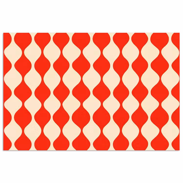 Golvend patroon - Retro - Rood - Beige poster papier klein 62 -3d