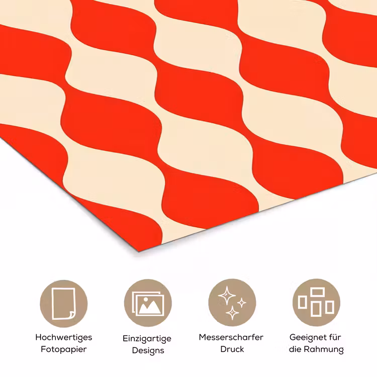 Golvend patroon - Retro - Rood - Beige poster papier klein 62 -tcloseup_DE