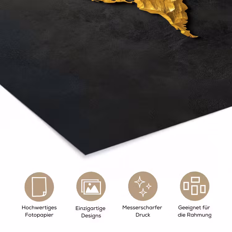 Wereldkaart - 3D Reliëf - Matzwart poster papier klein -tcloseup_DE
