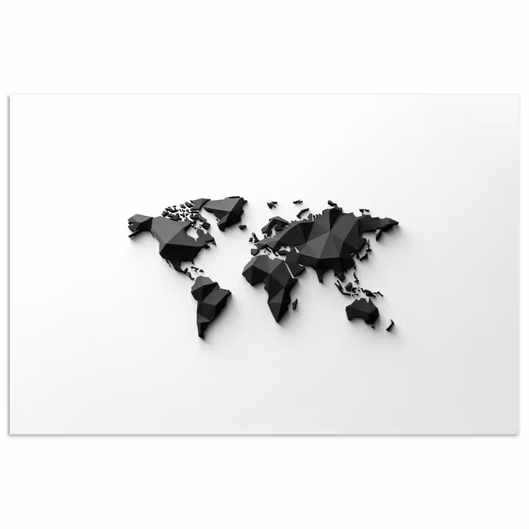 Wereldkaart - 3D - Zwart poster papier klein -3d