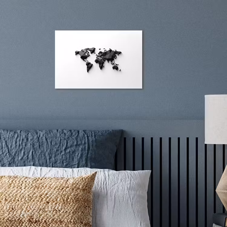 Wereldkaart - 3D - Zwart poster papier klein -sfeer2