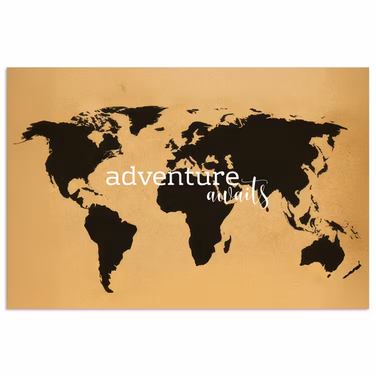 Wereldkaart - Adventure - Beige poster papier klein -3d