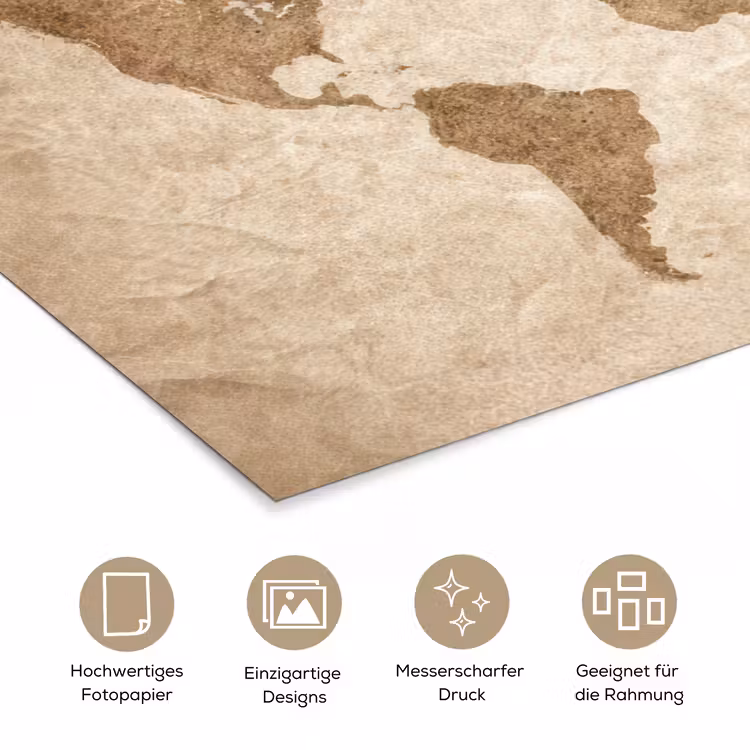 Wereldkaart - Oud papier - Historisch poster papier klein -tcloseup_DE