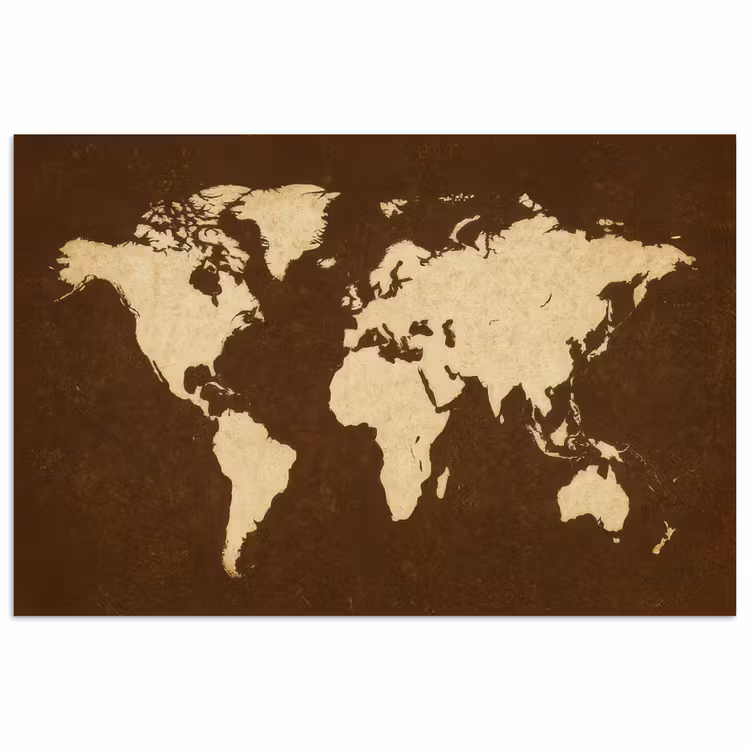 Wereldkaart - Antiek - Bruin poster papier klein -3d