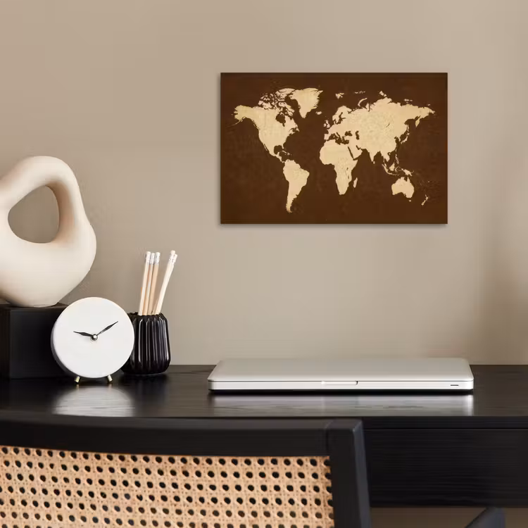 Wereldkaart - Antiek - Bruin poster papier klein -sfeer1