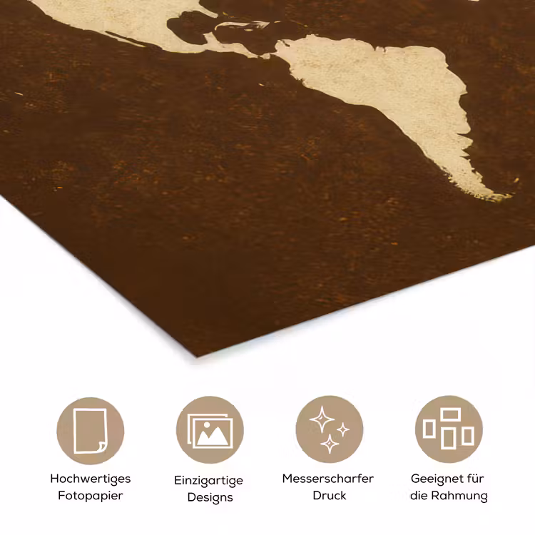 Wereldkaart - Antiek - Bruin poster papier klein -tcloseup_DE