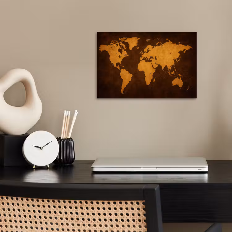Wereldkaart - Antiek - Lederen stijl poster papier klein -sfeer1