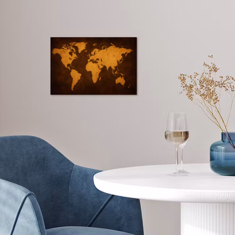 Wereldkaart - Antiek - Lederen stijl poster papier klein -sfeer3