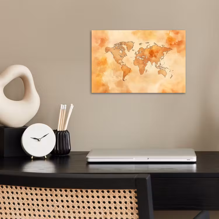 Wereldkaart - Aquarelstijl poster papier klein -sfeer1