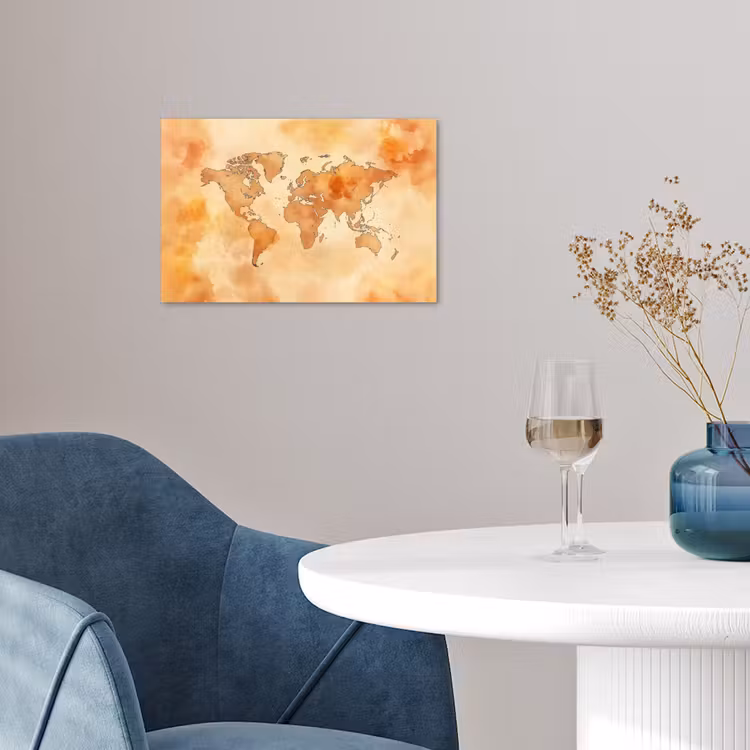 Wereldkaart - Aquarelstijl poster papier klein -sfeer3