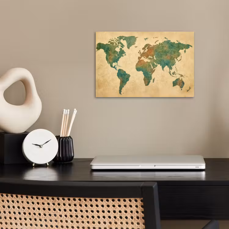 Wereldkaart - Aquarelstijl - Oud papier poster papier klein -sfeer1