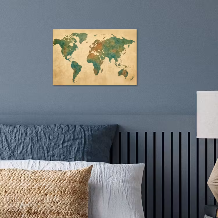 Wereldkaart - Aquarelstijl - Oud papier poster papier klein -sfeer2