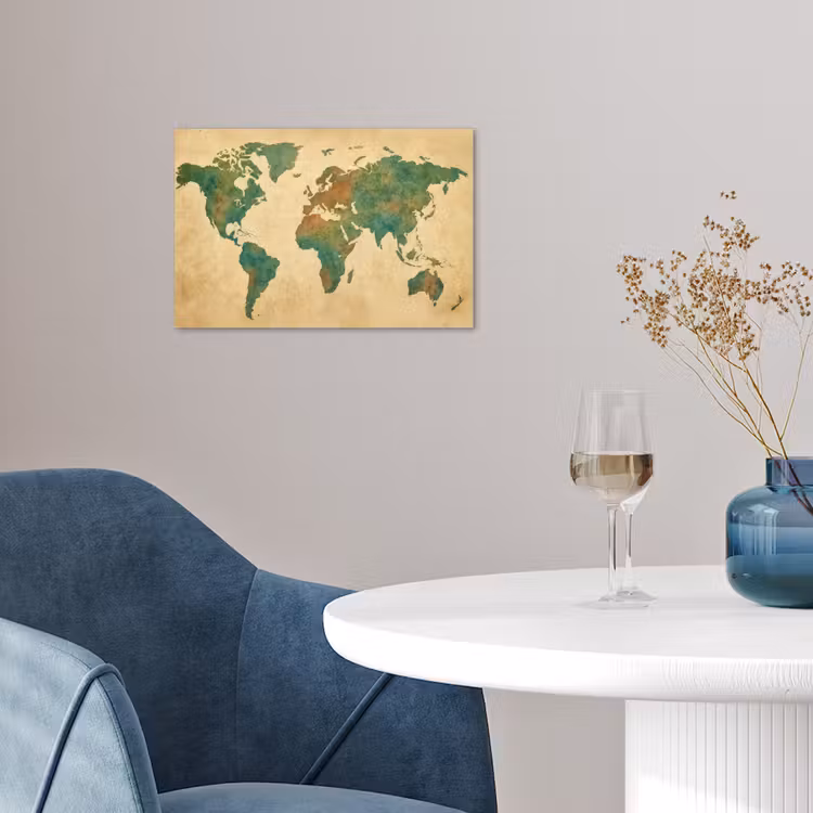 Wereldkaart - Aquarelstijl - Oud papier poster papier klein -sfeer3
