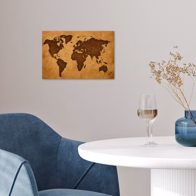 Wereldkaart - Uitgesneden perkament poster papier klein -sfeer3