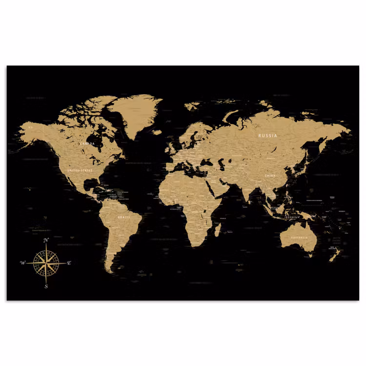 Wereldkaart - Beige - Zwart poster papier klein -3d