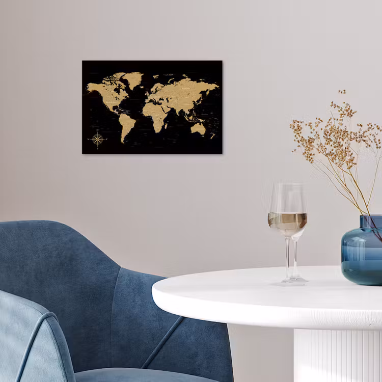 Wereldkaart - Beige - Zwart poster papier klein -sfeer3