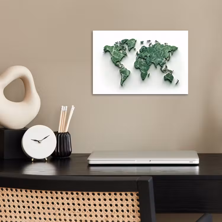 Wereldkaart - Bladeren - 3D poster papier klein -sfeer1